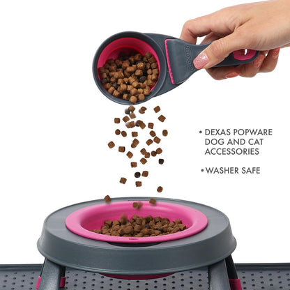 Popware for Pets Collapsible Klip Scoop, 3-in-1 Pet Food Scoop, Measuring Cup and Bag Clip, 1/2 Cup Capacity, Pink