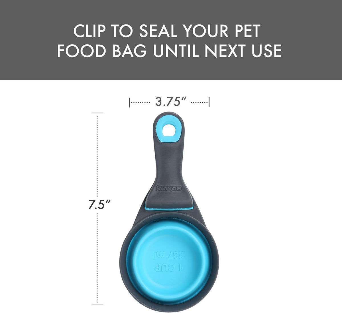 Popware for Pets Collapsible Klip Scoop, 3-in-1 Pet Food Scoop, Measuring Cup and Bag Clip, 1/2 Cup Capacity, Pink