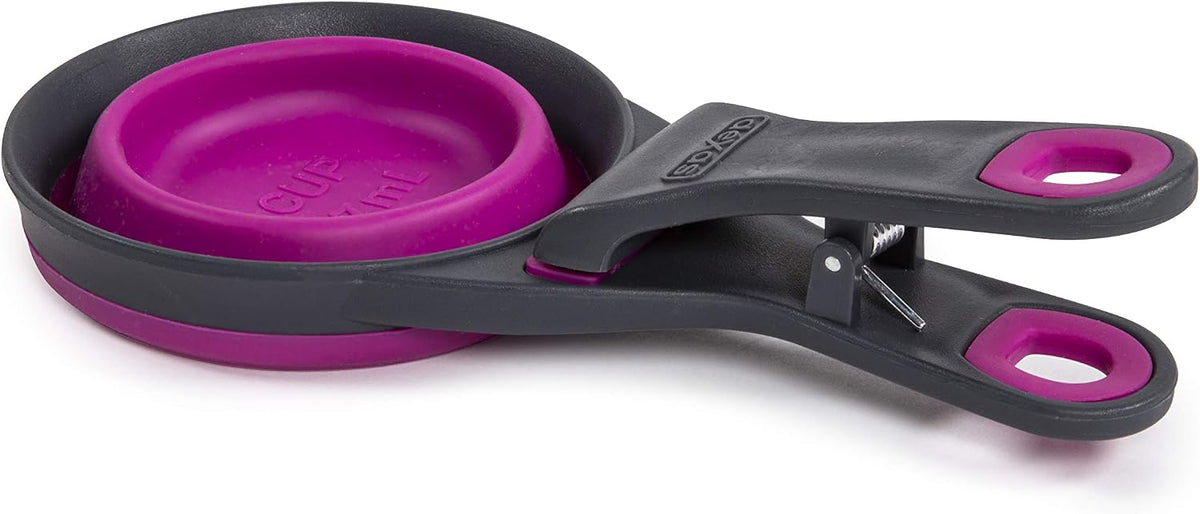 Popware for Pets Collapsible Klip Scoop, 3-in-1 Pet Food Scoop, Measuring Cup and Bag Clip, 1/2 Cup Capacity, Pink
