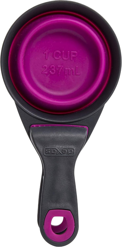 Popware for Pets Collapsible Klip Scoop, 3-in-1 Pet Food Scoop, Measuring Cup and Bag Clip, 1/2 Cup Capacity, Pink