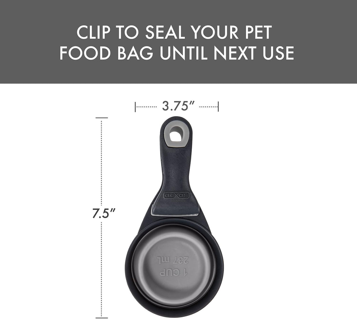 Popware for Pets Collapsible Klip Scoop, 3-in-1 Pet Food Scoop, Measuring Cup and Bag Clip, 1/2 Cup Capacity, Pink