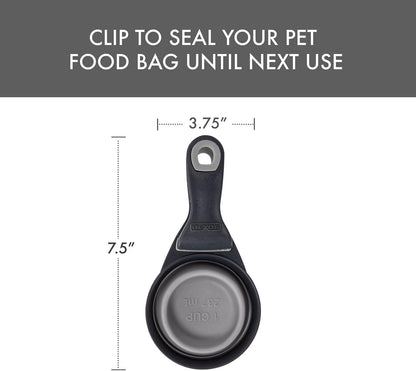 Popware for Pets Collapsible Klip Scoop, 3-in-1 Pet Food Scoop, Measuring Cup and Bag Clip, 1/2 Cup Capacity, Pink