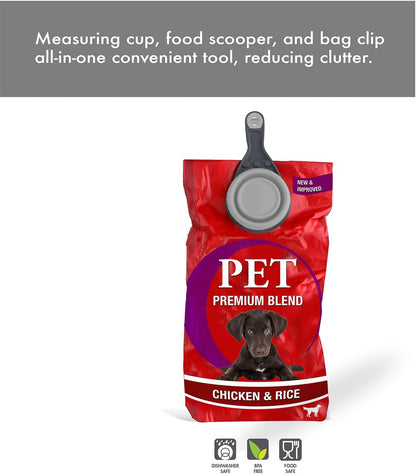 Popware for Pets Collapsible Klip Scoop, 3-in-1 Pet Food Scoop, Measuring Cup and Bag Clip, 1/2 Cup Capacity, Pink