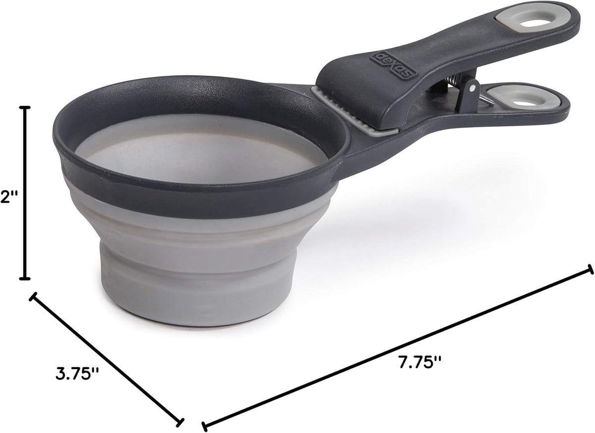 Popware for Pets Collapsible Klip Scoop, 3-in-1 Pet Food Scoop, Measuring Cup and Bag Clip, 1/2 Cup Capacity, Pink