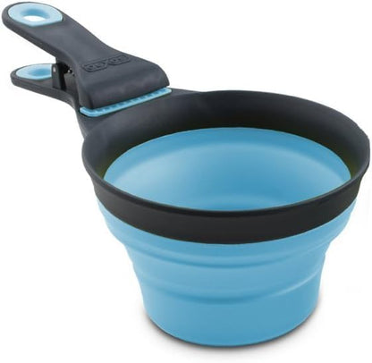 Popware for Pets Collapsible Klip Scoop, 3-in-1 Pet Food Scoop, Measuring Cup and Bag Clip, 1/2 Cup Capacity, Pink