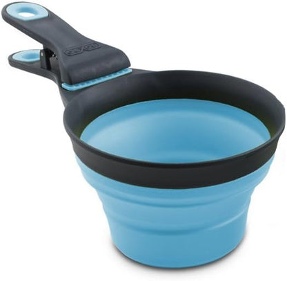 Popware for Pets Collapsible Klip Scoop, 3-in-1 Pet Food Scoop, Measuring Cup and Bag Clip, 1/2 Cup Capacity, Pink