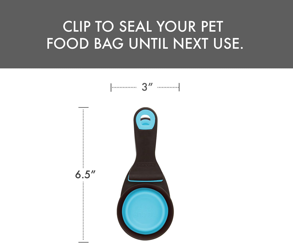 Popware for Pets Collapsible Klip Scoop, 3-in-1 Pet Food Scoop, Measuring Cup and Bag Clip, 1/2 Cup Capacity, Pink