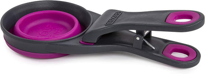 Popware for Pets Collapsible Klip Scoop, 3-in-1 Pet Food Scoop, Measuring Cup and Bag Clip, 1/2 Cup Capacity, Pink