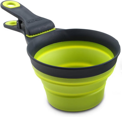 Popware for Pets Collapsible Klip Scoop, 3-in-1 Pet Food Scoop, Measuring Cup and Bag Clip, 1/2 Cup Capacity, Pink