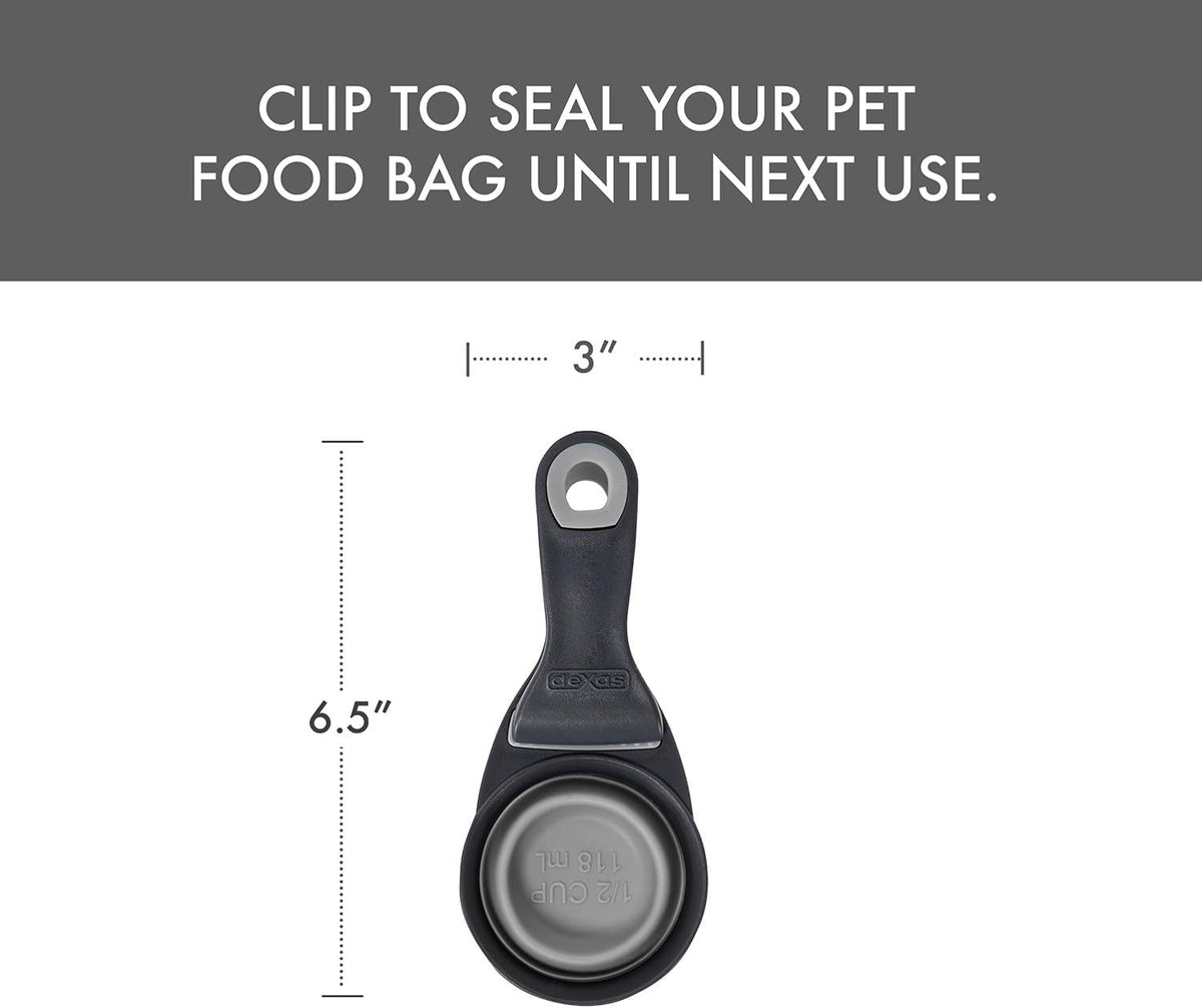 Popware for Pets Collapsible Klip Scoop, 3-in-1 Pet Food Scoop, Measuring Cup and Bag Clip, 1/2 Cup Capacity, Pink