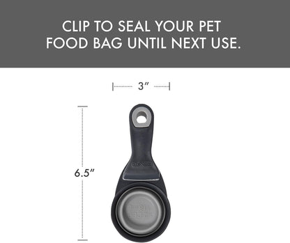 Popware for Pets Collapsible Klip Scoop, 3-in-1 Pet Food Scoop, Measuring Cup and Bag Clip, 1/2 Cup Capacity, Pink