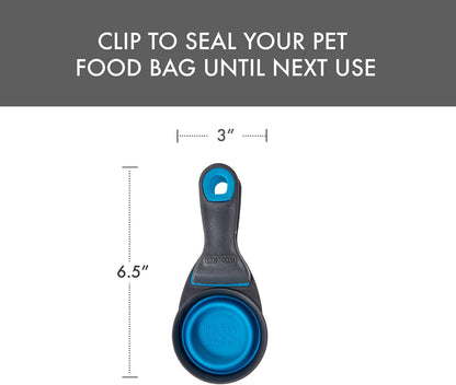 Popware for Pets Collapsible Klip Scoop, 3-in-1 Pet Food Scoop, Measuring Cup and Bag Clip, 1/2 Cup Capacity, Pink