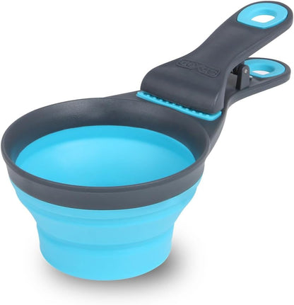 Popware for Pets Collapsible Klip Scoop, 3-in-1 Pet Food Scoop, Measuring Cup and Bag Clip, 1/2 Cup Capacity, Pink