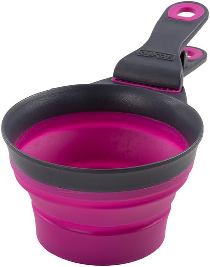 Popware for Pets Collapsible Klip Scoop, 3-in-1 Pet Food Scoop, Measuring Cup and Bag Clip, 1/2 Cup Capacity, Pink