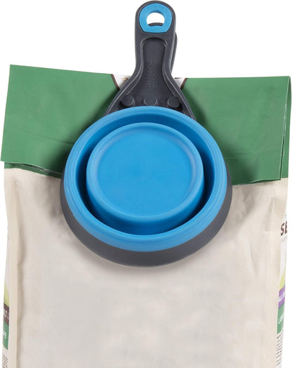 Popware for Pets Collapsible Klip Scoop, 3-in-1 Pet Food Scoop, Measuring Cup and Bag Clip, 1/2 Cup Capacity, Pink
