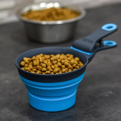 Popware for Pets Collapsible Klip Scoop, 3-in-1 Pet Food Scoop, Measuring Cup and Bag Clip, 1/2 Cup Capacity, Pink