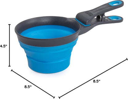 Popware for Pets Collapsible Klip Scoop, 3-in-1 Pet Food Scoop, Measuring Cup and Bag Clip, 1/2 Cup Capacity, Pink