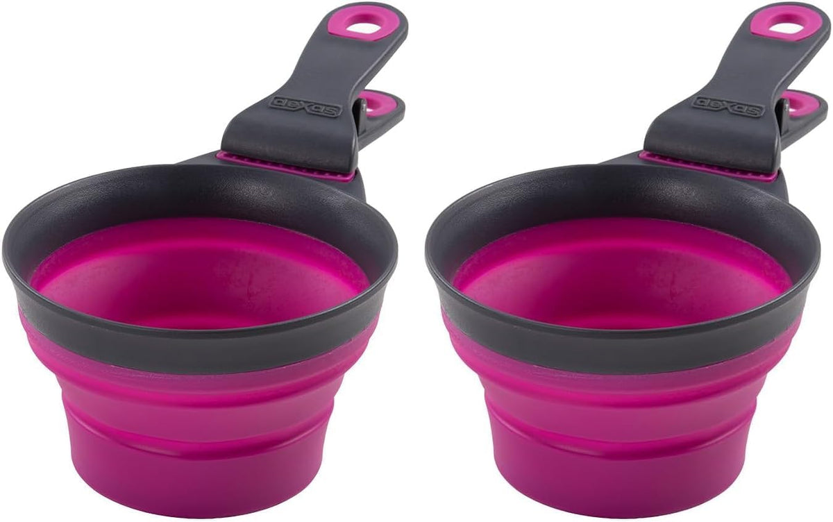 Popware for Pets Collapsible Klip Scoop, 3-in-1 Pet Food Scoop, Measuring Cup and Bag Clip, 1/2 Cup Capacity, Pink