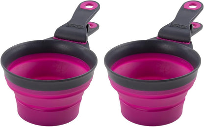 Popware for Pets Collapsible Klip Scoop, 3-in-1 Pet Food Scoop, Measuring Cup and Bag Clip, 1/2 Cup Capacity, Pink