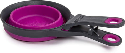 Popware for Pets Collapsible Klip Scoop, 3-in-1 Pet Food Scoop, Measuring Cup and Bag Clip, 1/2 Cup Capacity, Pink