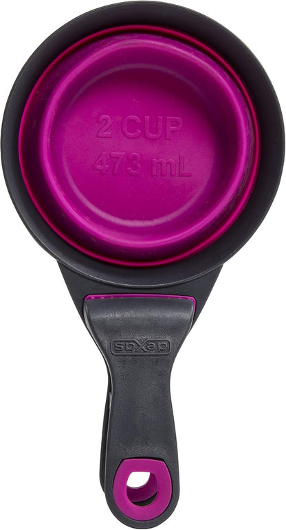 Popware for Pets Collapsible Klip Scoop, 3-in-1 Pet Food Scoop, Measuring Cup and Bag Clip, 1/2 Cup Capacity, Pink