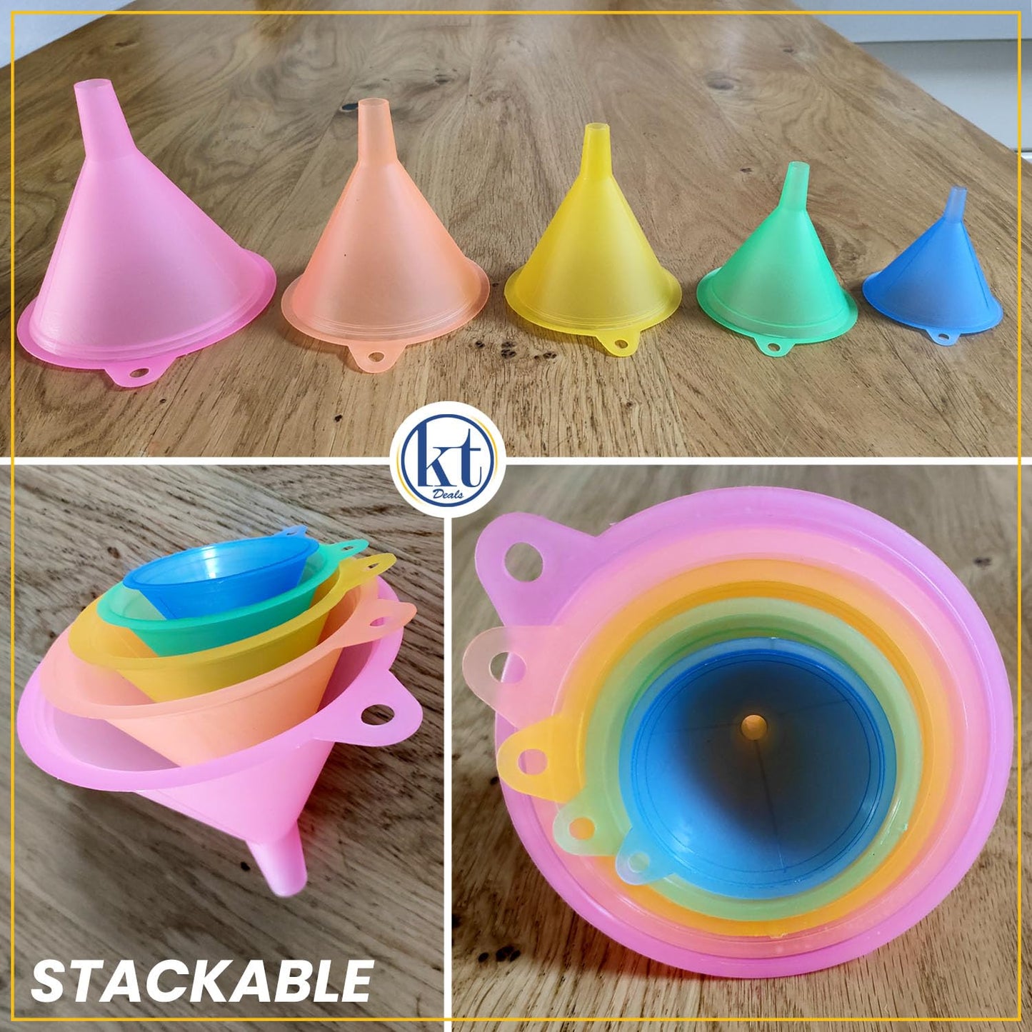 5Pcs All Purpose Plastic Funnel Set, Round Kitchen Funnels, Small to Large Multifunctional Funnels for Liquid Spices Powder Mini Tiny Funnel for Filling Small Bottles Cosmetic Lotion Essential Oil
