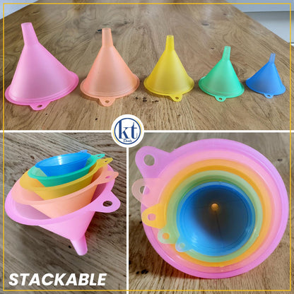 5Pcs All Purpose Plastic Funnel Set, Round Kitchen Funnels, Small to Large Multifunctional Funnels for Liquid Spices Powder Mini Tiny Funnel for Filling Small Bottles Cosmetic Lotion Essential Oil