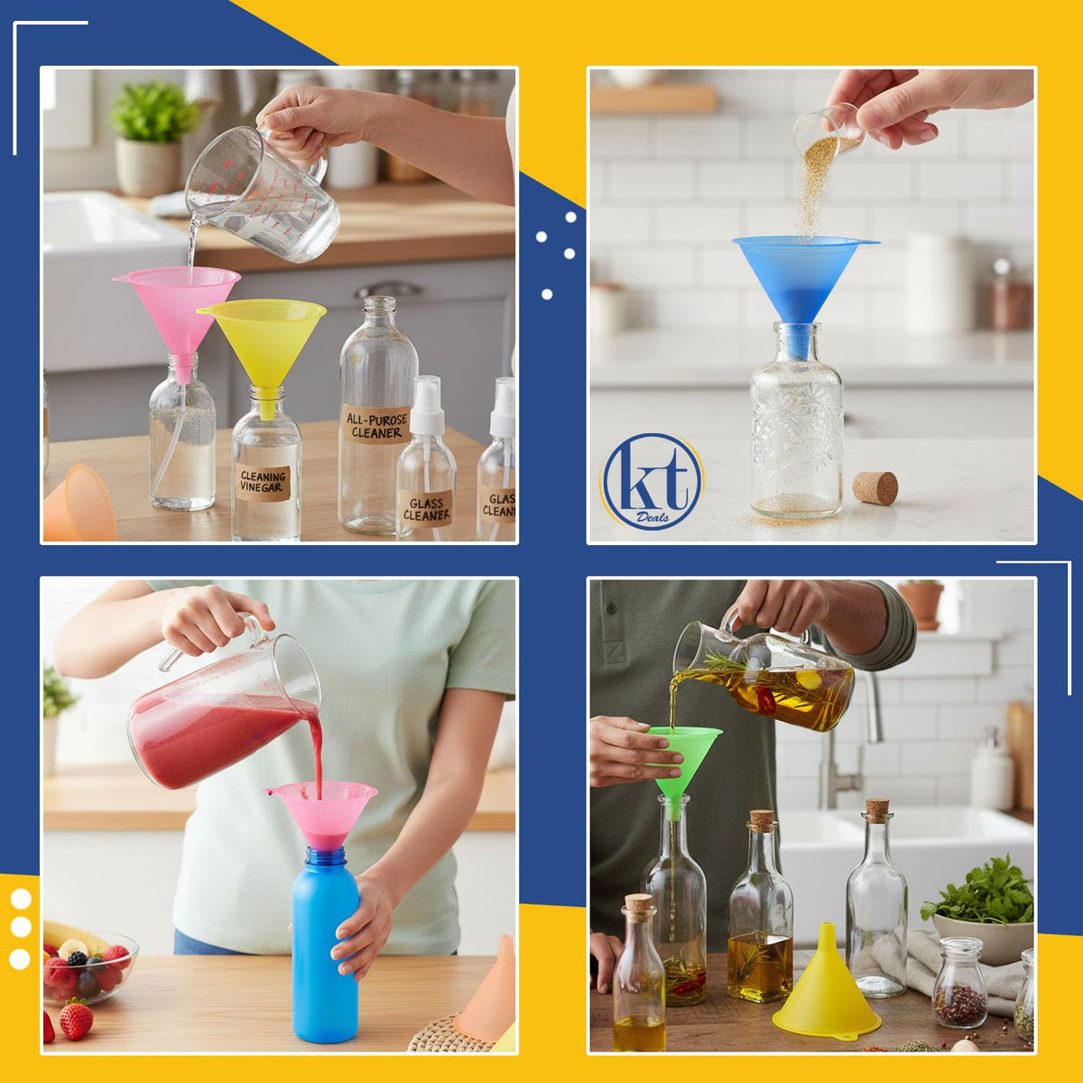 5Pcs All Purpose Plastic Funnel Set, Round Kitchen Funnels, Small to Large Multifunctional Funnels for Liquid Spices Powder Mini Tiny Funnel for Filling Small Bottles Cosmetic Lotion Essential Oil