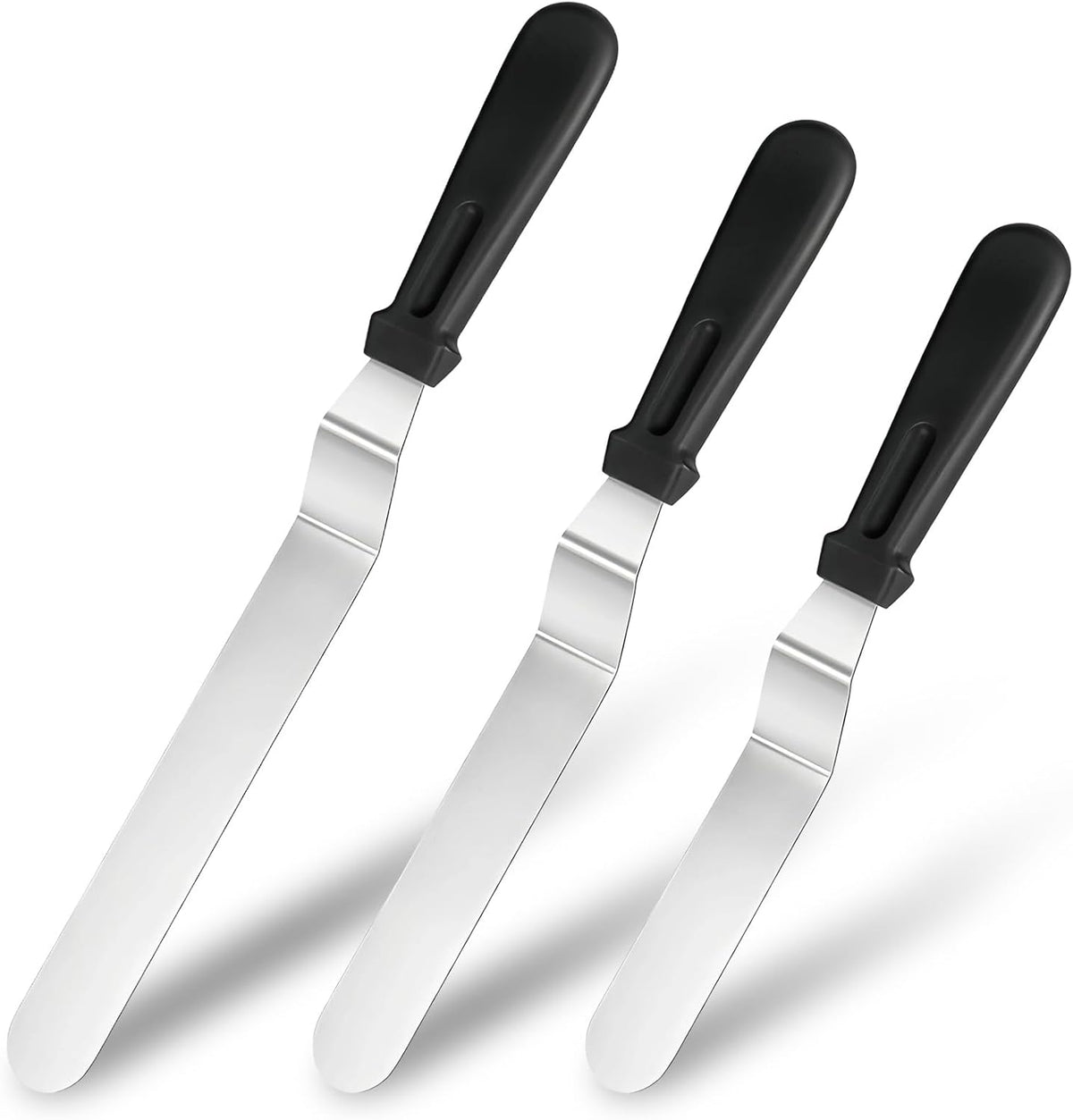 Icing Spatula Set of 3, Angled Cake Spatulas with 6, 8 & 10 Inch Stainless Steel Blades, Professional Frosting Spatulas with Ergonomic Handle for Cake Decorating, Baking & Pastry
