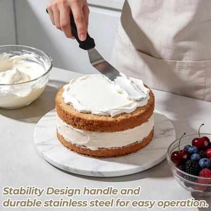 Icing Spatula Set of 3, Angled Cake Spatulas with 6, 8 & 10 Inch Stainless Steel Blades, Professional Frosting Spatulas with Ergonomic Handle for Cake Decorating, Baking & Pastry