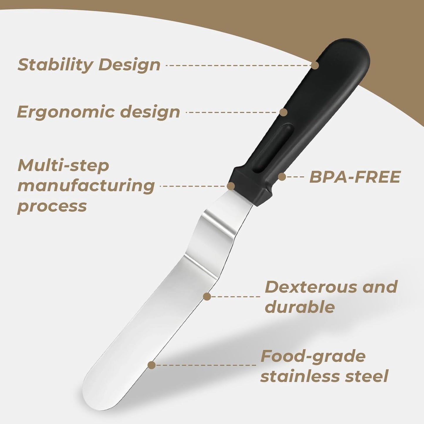 Icing Spatula Set of 3, Angled Cake Spatulas with 6, 8 & 10 Inch Stainless Steel Blades, Professional Frosting Spatulas with Ergonomic Handle for Cake Decorating, Baking & Pastry