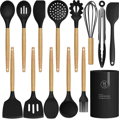Silicone Cooking Utensils Kitchen Utensil Set - 446°F Heat Resistant Silicone Kitchen Utensils Set, Spatula,Turner Tongs, Spoon, Whisk,Kitchen Gadgets for Nonstick Cookware, BPA Free (Gray)