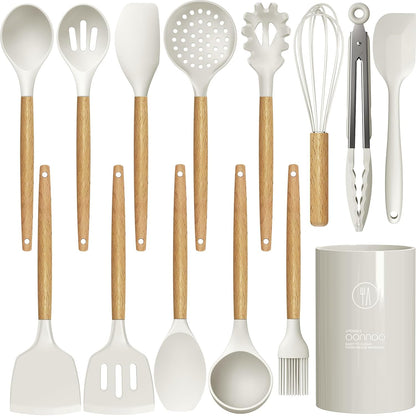 Silicone Cooking Utensils Kitchen Utensil Set - 446°F Heat Resistant Silicone Kitchen Utensils Set, Spatula,Turner Tongs, Spoon, Whisk,Kitchen Gadgets for Nonstick Cookware, BPA Free (Gray)