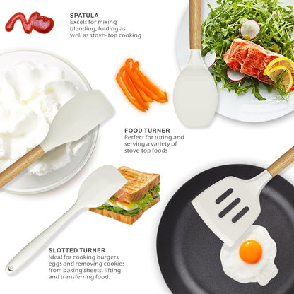 Silicone Cooking Utensils Kitchen Utensil Set - 446°F Heat Resistant Silicone Kitchen Utensils Set, Spatula,Turner Tongs, Spoon, Whisk,Kitchen Gadgets for Nonstick Cookware, BPA Free (Gray)