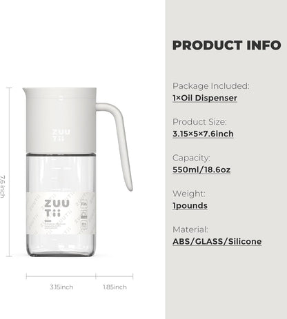 Olive Oil Dispenser Bottle 18.6oz – Auto Flip Glass Vinegar Bottle with No-Drip Spout for Kitchen Cooking, Oil and Sauce Dispenser, Light Cream