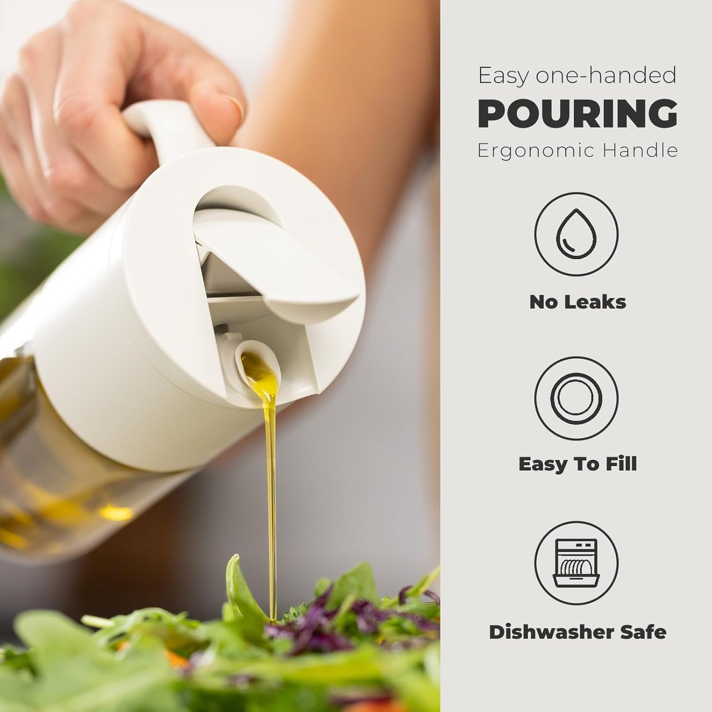 Olive Oil Dispenser Bottle 18.6oz – Auto Flip Glass Vinegar Bottle with No-Drip Spout for Kitchen Cooking, Oil and Sauce Dispenser, Light Cream