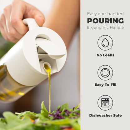 Olive Oil Dispenser Bottle 18.6oz – Auto Flip Glass Vinegar Bottle with No-Drip Spout for Kitchen Cooking, Oil and Sauce Dispenser, Light Cream