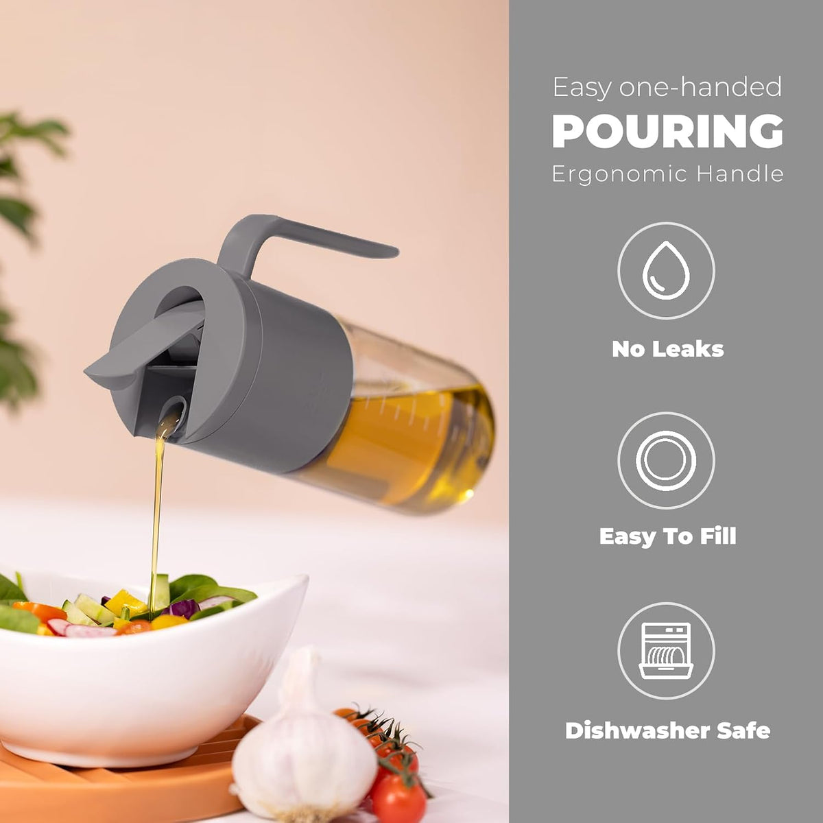 Olive Oil Dispenser Bottle 18.6oz – Auto Flip Glass Vinegar Bottle with No-Drip Spout for Kitchen Cooking, Oil and Sauce Dispenser, Light Cream