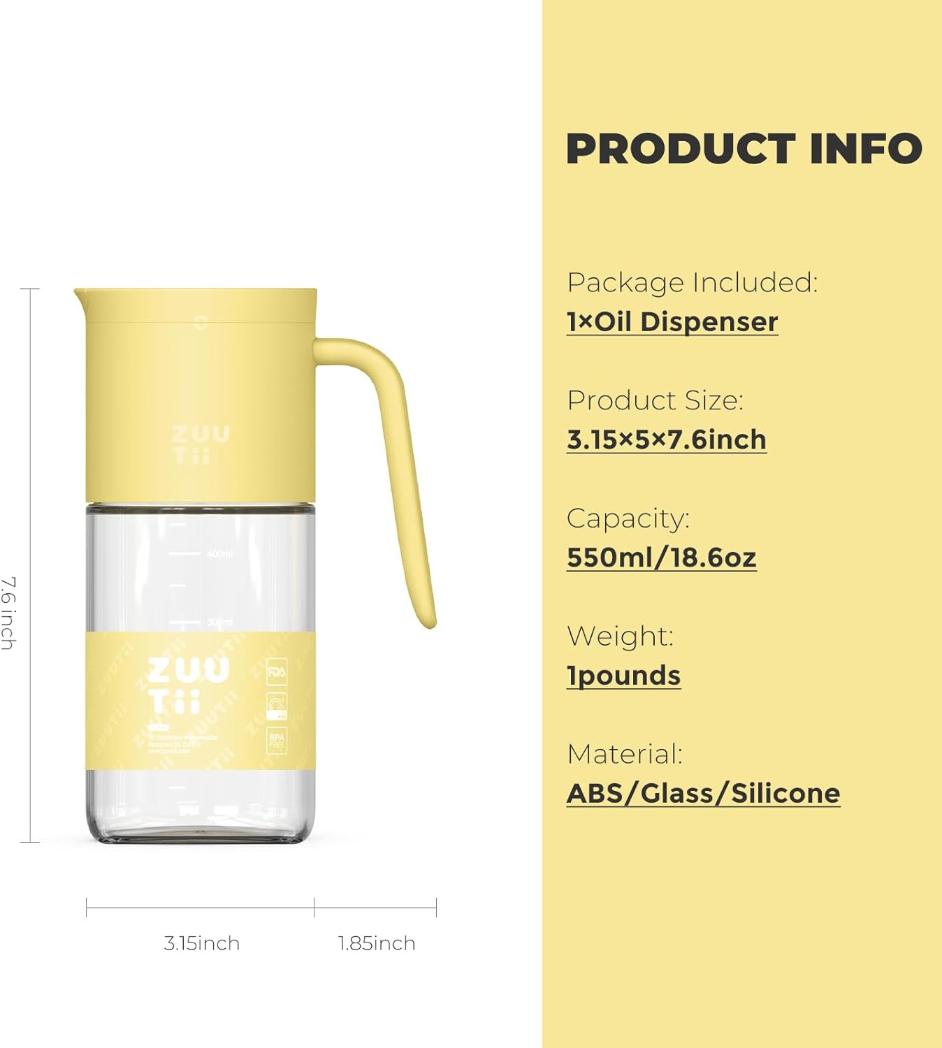 Olive Oil Dispenser Bottle 18.6oz – Auto Flip Glass Vinegar Bottle with No-Drip Spout for Kitchen Cooking, Oil and Sauce Dispenser, Light Cream