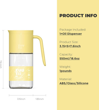 Olive Oil Dispenser Bottle 18.6oz – Auto Flip Glass Vinegar Bottle with No-Drip Spout for Kitchen Cooking, Oil and Sauce Dispenser, Light Cream