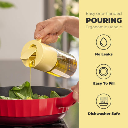 Olive Oil Dispenser Bottle 18.6oz – Auto Flip Glass Vinegar Bottle with No-Drip Spout for Kitchen Cooking, Oil and Sauce Dispenser, Light Cream