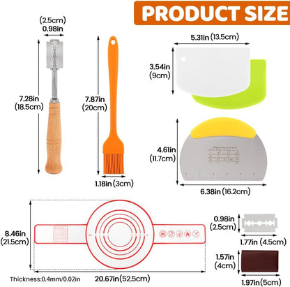 Bread Baking Tools Set, 12 Piece Kit with Silicone Baking Mat 21.5 cm, Bread Lame with 5 Blades and Pouch, Pastry Brush, 3 Dough Boards, Oven Safe Dishwasher Safe