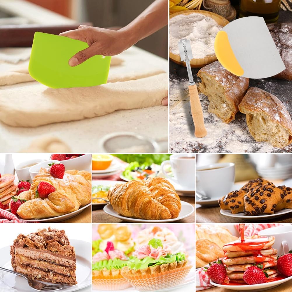 Bread Baking Tools Set, 12 Piece Kit with Silicone Baking Mat 21.5 cm, Bread Lame with 5 Blades and Pouch, Pastry Brush, 3 Dough Boards, Oven Safe Dishwasher Safe