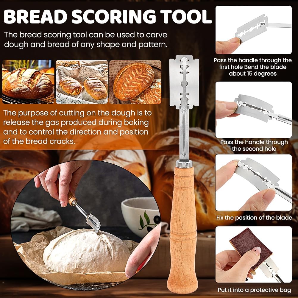 Bread Baking Tools Set, 12 Piece Kit with Silicone Baking Mat 21.5 cm, Bread Lame with 5 Blades and Pouch, Pastry Brush, 3 Dough Boards, Oven Safe Dishwasher Safe