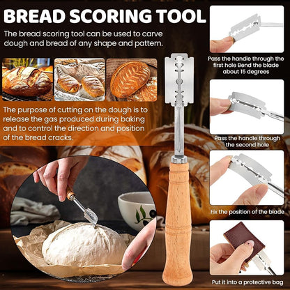 Bread Baking Tools Set, 12 Piece Kit with Silicone Baking Mat 21.5 cm, Bread Lame with 5 Blades and Pouch, Pastry Brush, 3 Dough Boards, Oven Safe Dishwasher Safe