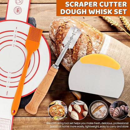 Bread Baking Tools Set, 12 Piece Kit with Silicone Baking Mat 21.5 cm, Bread Lame with 5 Blades and Pouch, Pastry Brush, 3 Dough Boards, Oven Safe Dishwasher Safe
