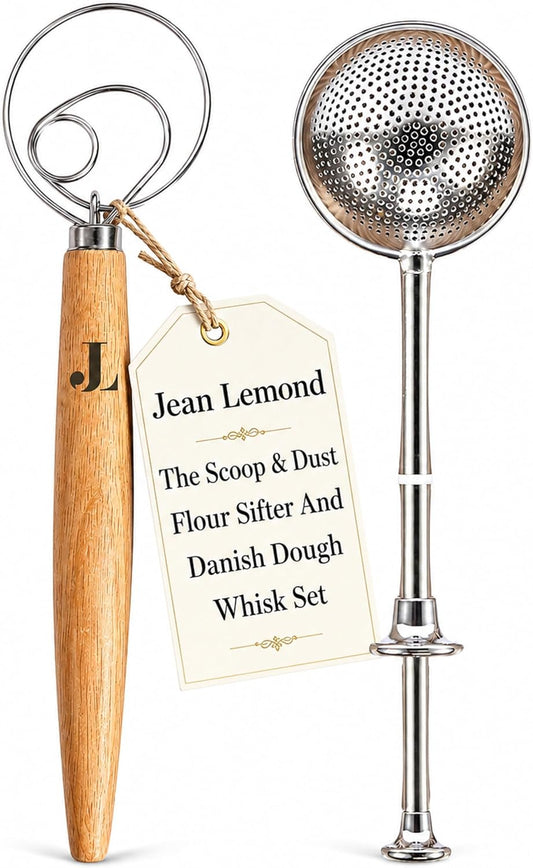 The Danish Dough Whisk & Scoop & Dust Flour Sifter Duster Set (2pcs)