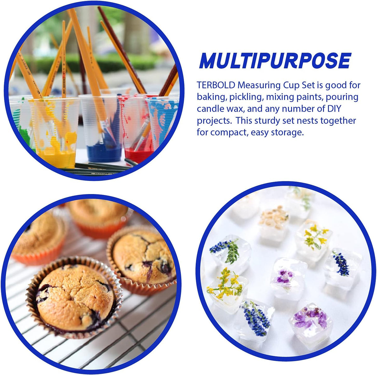 3pc Liquid Measuring Cups Set - 1 Cup, 2 Cup, 1 Quart | Clear Plastic Measure Cups with Long Handles