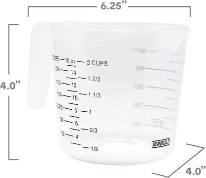 3pc Liquid Measuring Cups Set - 1 Cup, 2 Cup, 1 Quart | Clear Plastic Measure Cups with Long Handles