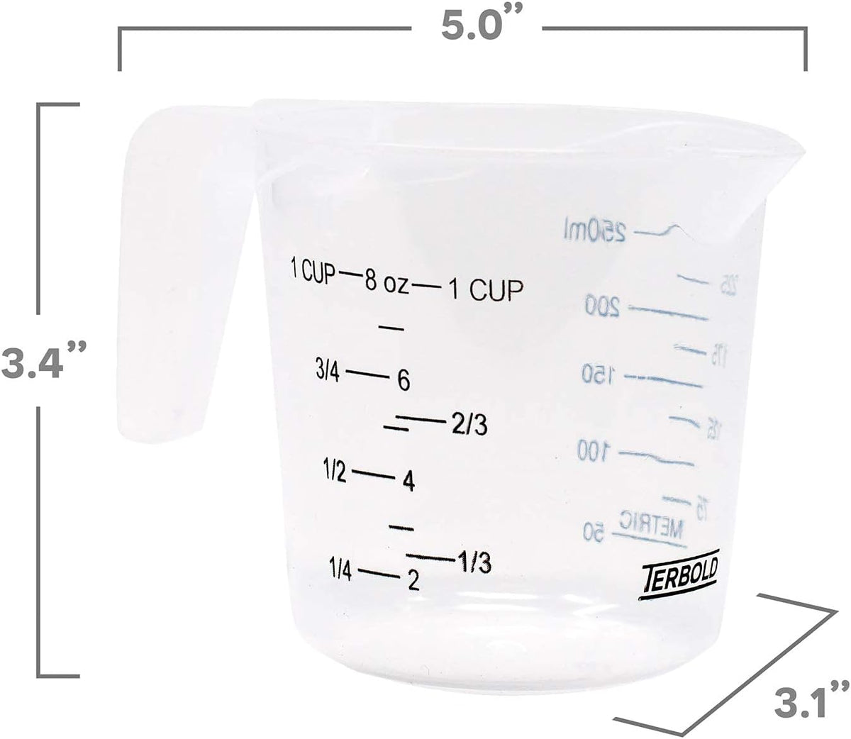 3pc Liquid Measuring Cups Set - 1 Cup, 2 Cup, 1 Quart | Clear Plastic Measure Cups with Long Handles